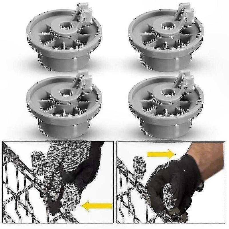 Grey Lower Basket Rail Wheels for Dishwashers, Pack of 4, Compatible with Multiple Models