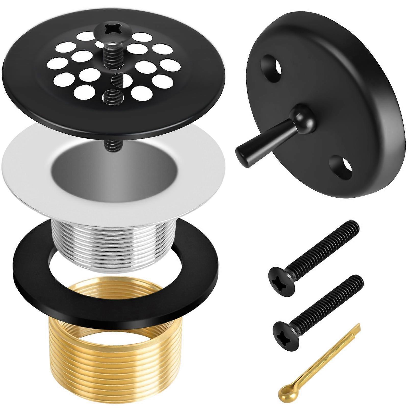 Matte Black Bathtub Drain Kit with Trip Lever, Universal Tub Drain Replacement, Clog Prevention Strainer