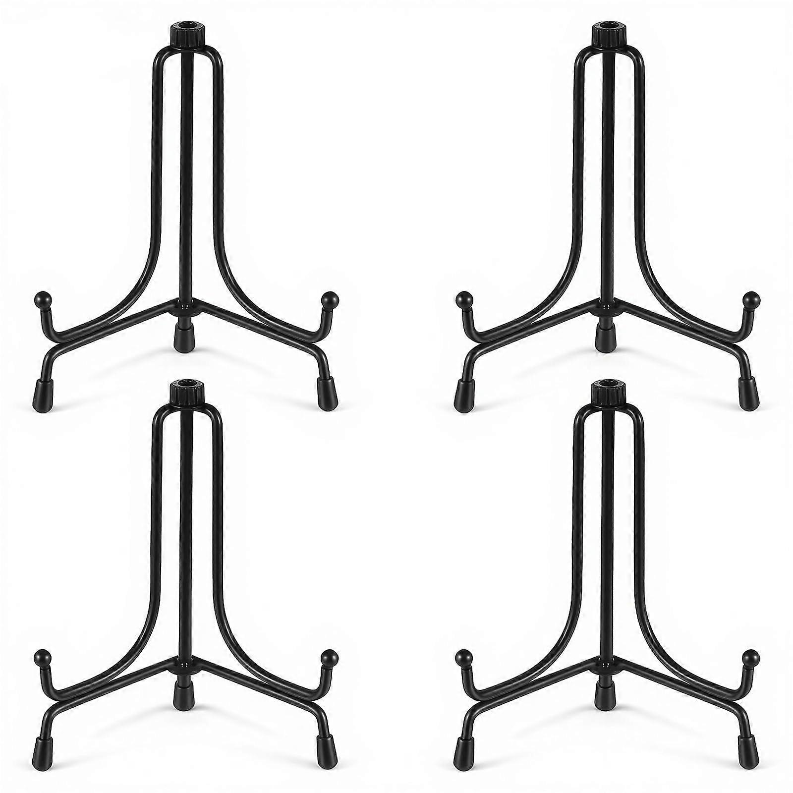 4 Pack Adjustable Iron Plate Display Stands with AntiSlip Feet, Foldable Black Easels for Frames, Plates and Collectibles