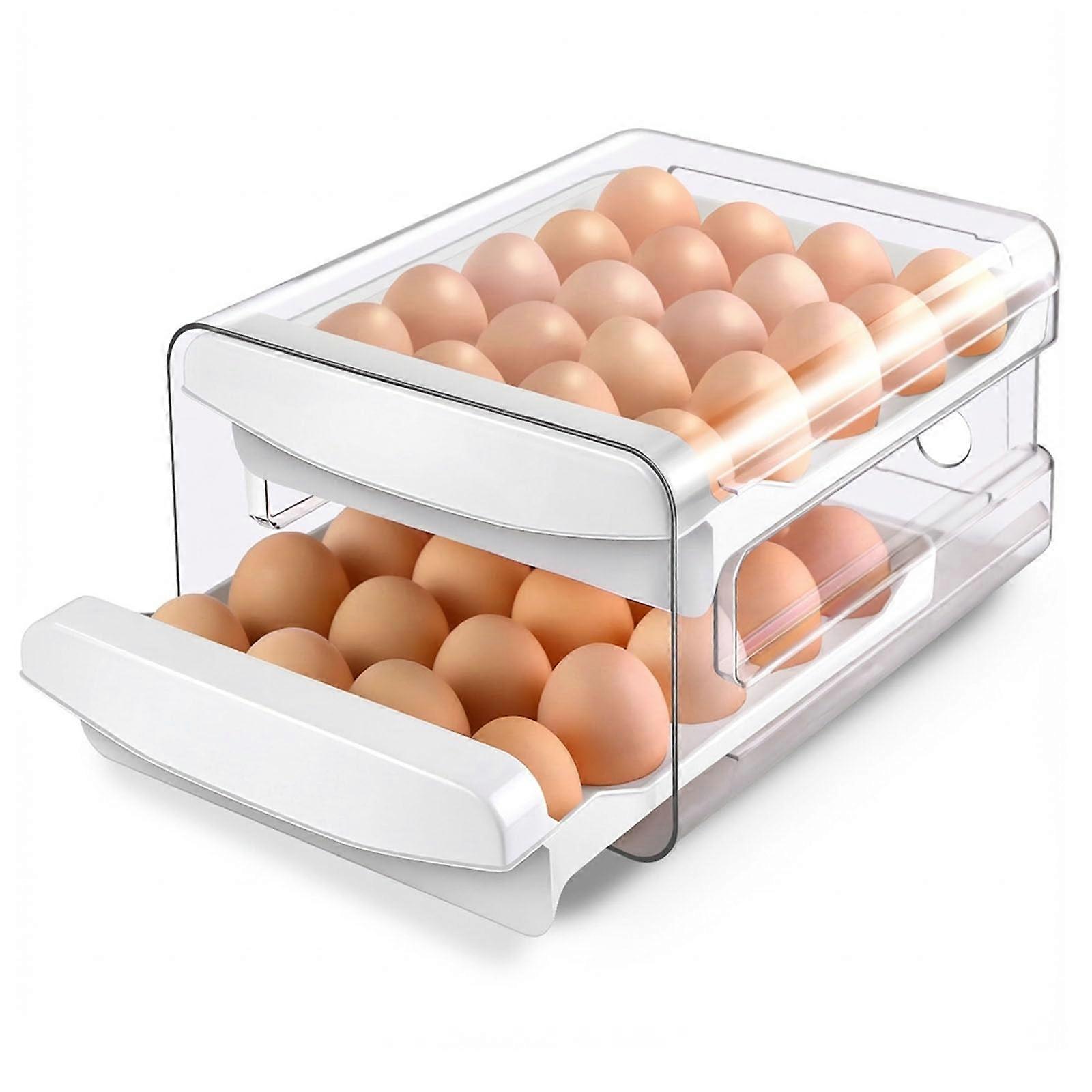 Egg Holder for Fridge, 2Tier Stackable 40 Egg Organizer Drawer, Clear BPA Refrigerator Storage Tray