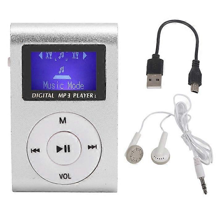 Compact MP3 Player Silver Screen Long Battery Life Practical USB Plug Play Gray YONIS