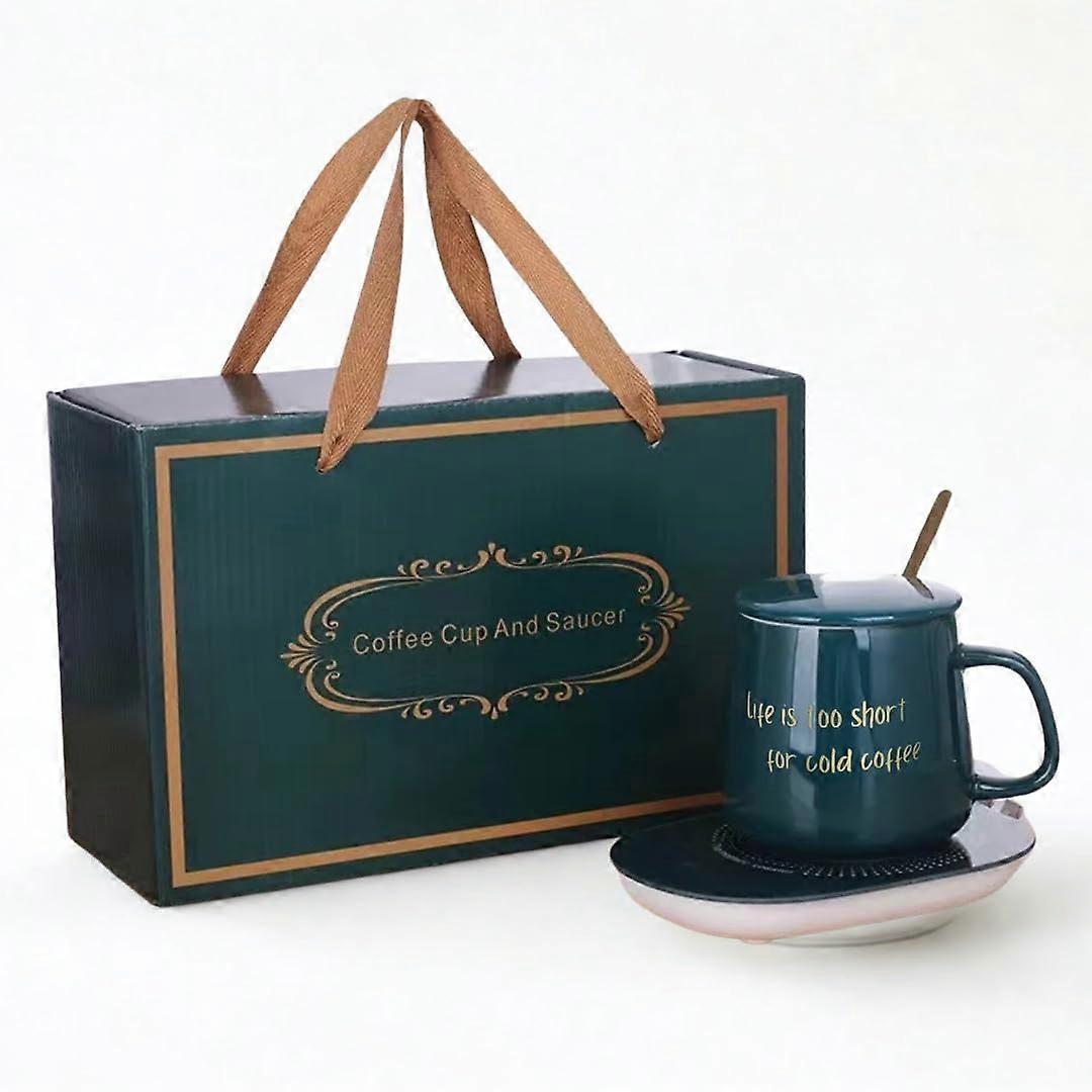 Coffee Mug Warmer with Lid USBC Heating Plate Smart Temperature Control Green Ceramic Gift Set