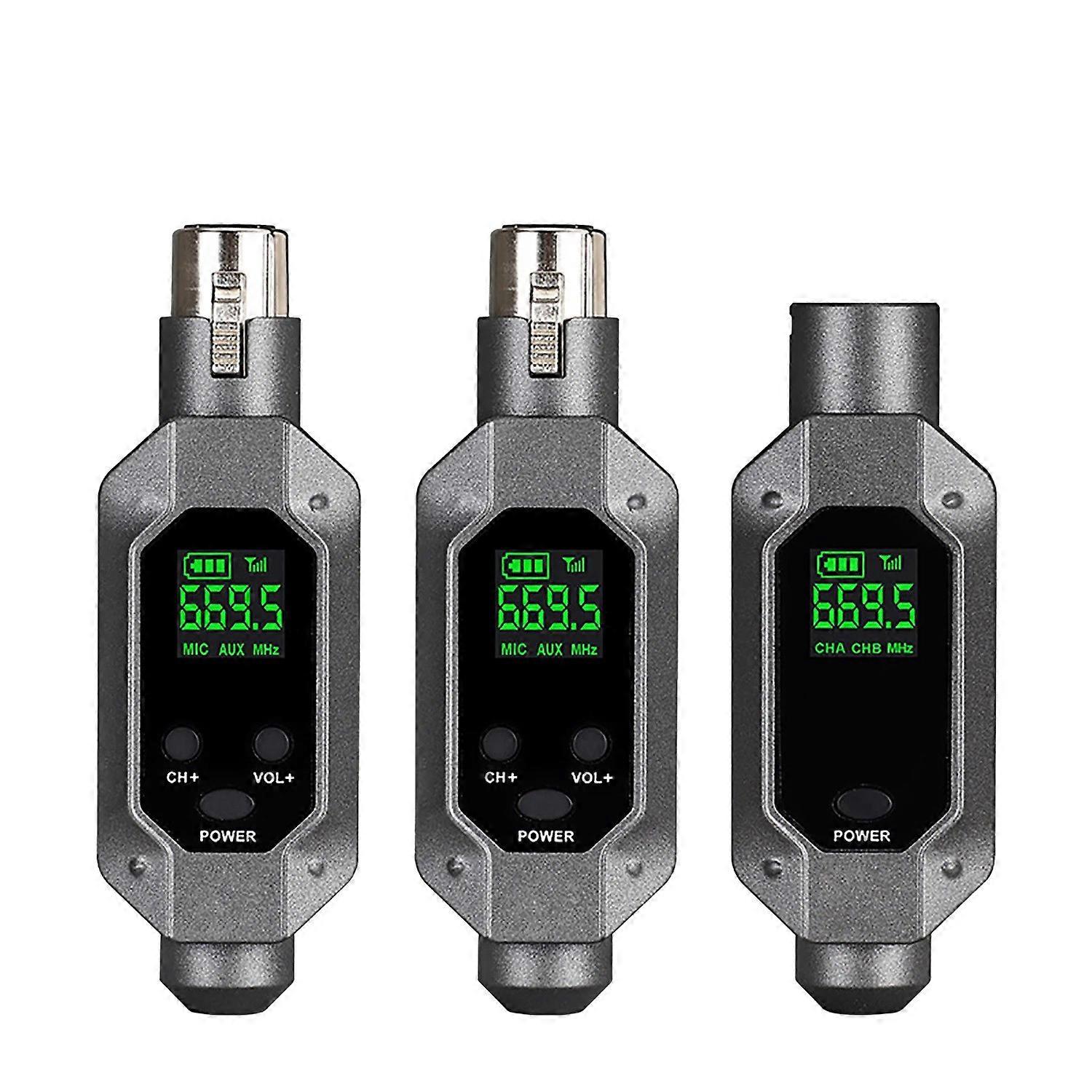 Microphone Wireless System Transmitter Receiver 1 with 2 Use for Wired Dynamic Microphone UHF Wireless Adapter