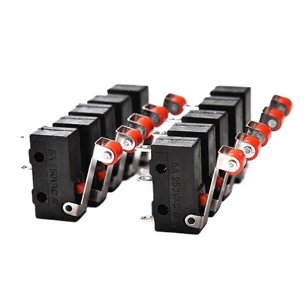 10Pcs KW11N SPDT Micro Switch with Roller Lever 5A 250V Momentary Quick Reset 3 Pin
