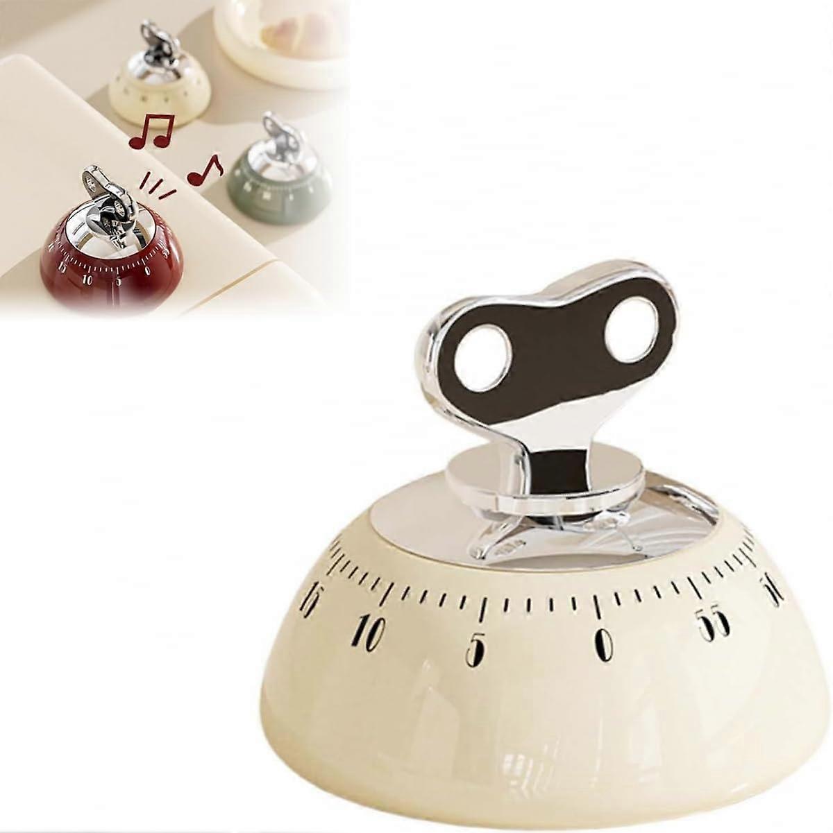 60 Minute Mechanical Kitchen Timer with Loud Alarm, Magnetic Back, Retro Countdown for Cooking Baking Study (White)