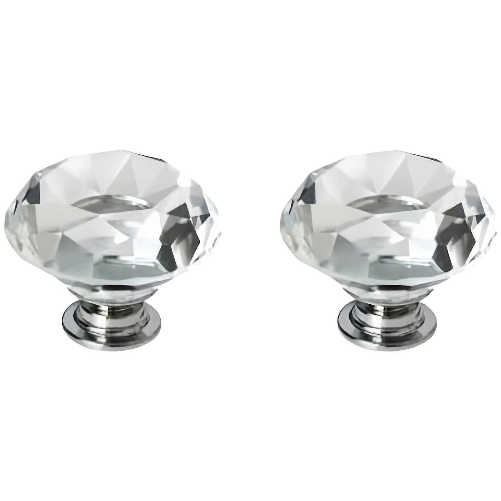 2Pcs 40mm Crystal Cabinet Knobs with Screws, Clear Diamond Glass Drawer Pulls for Cupboard Dresser