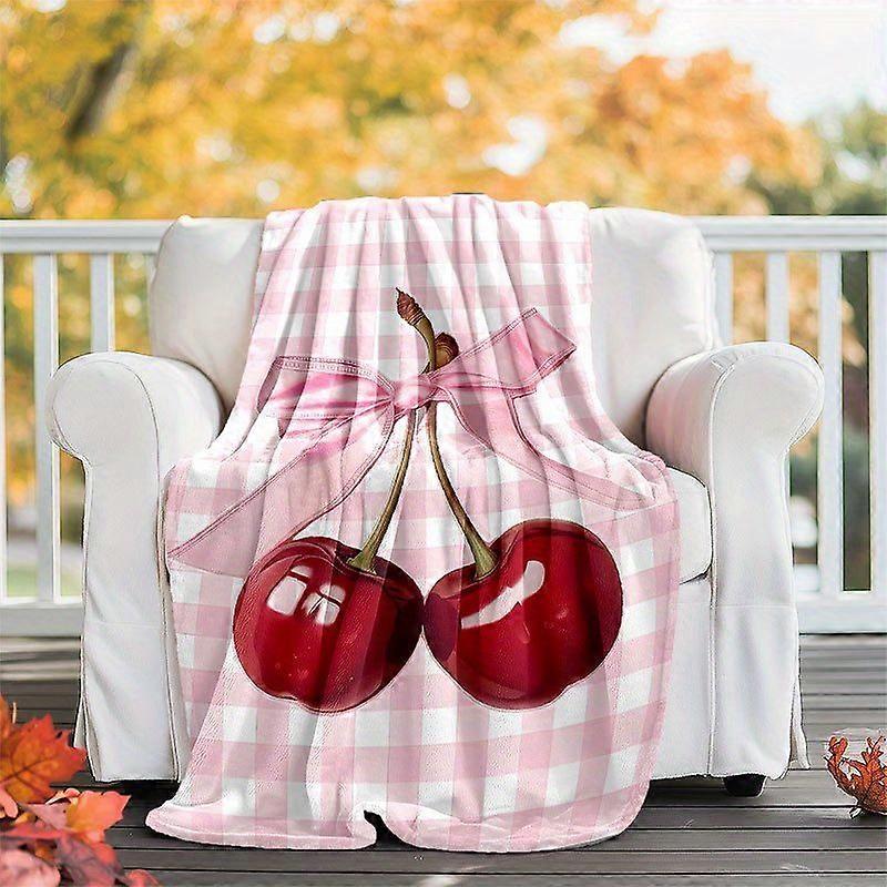 Cherry-Themed Soft Polyester Blanket Cozy Digital Print for Napping Camping