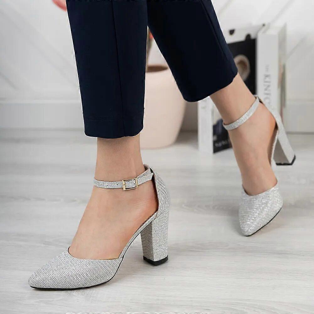 Silver Ankle Strap Party Pumps Women RA-062