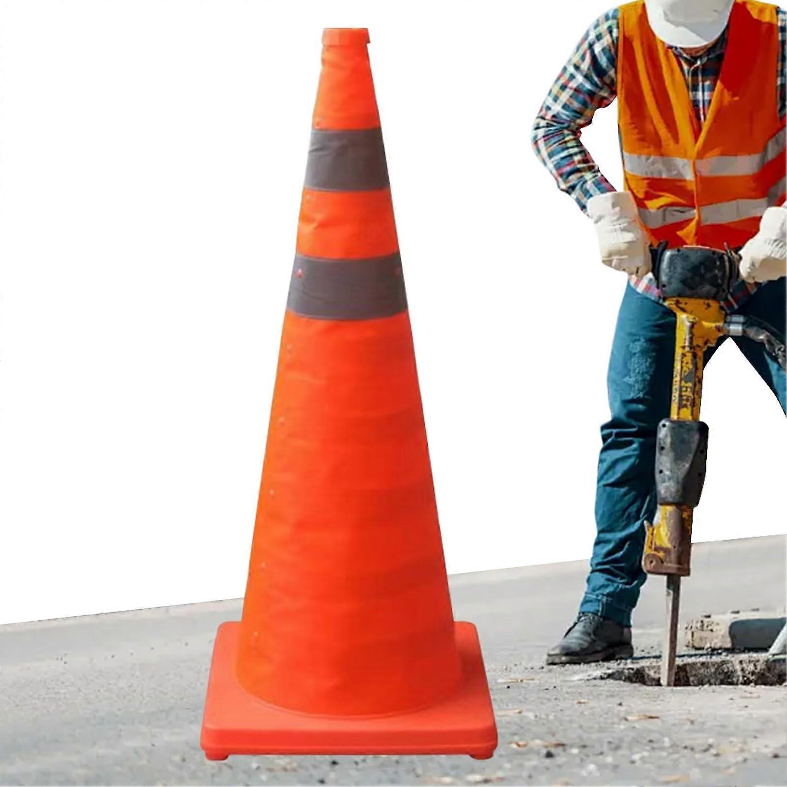 Collapsible Traffic Safety Cone 70cm with Bright Reflective Strips and Weighted Stable Base