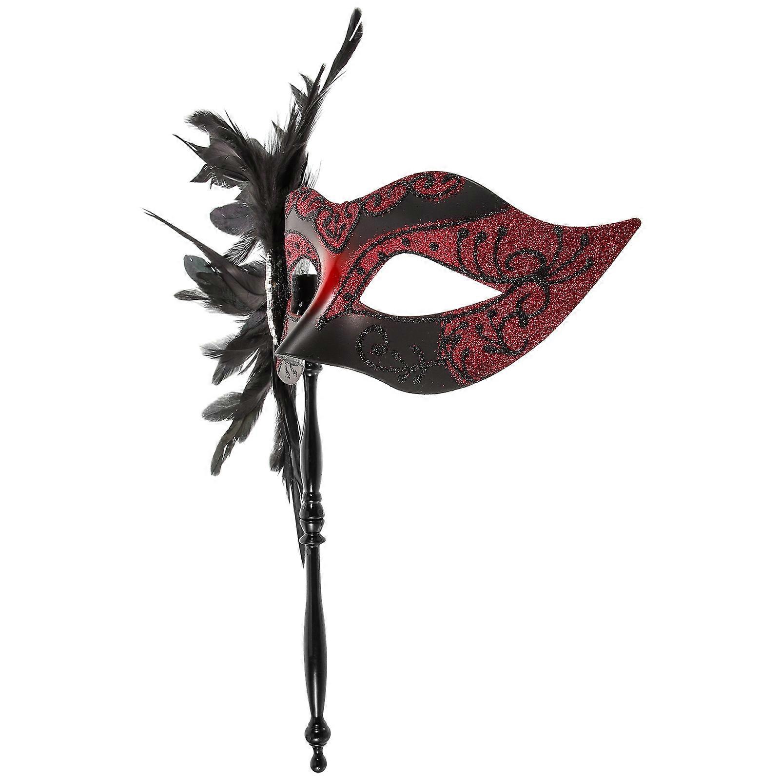 Masquerade Mask Red Half Face Mask for Dancing Party Handheld Accessory