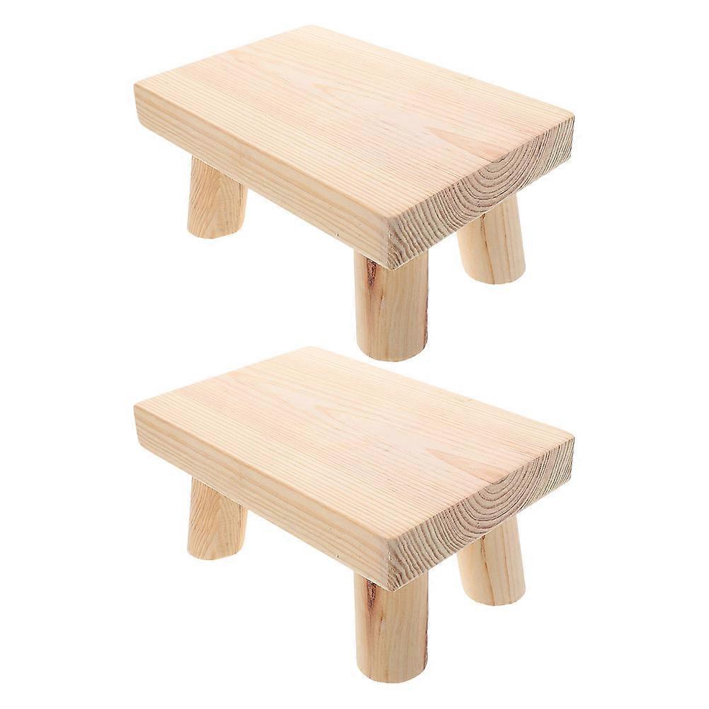 Beige Wooden Step Stool for Kids Comfortable Support 2Pcs Stools