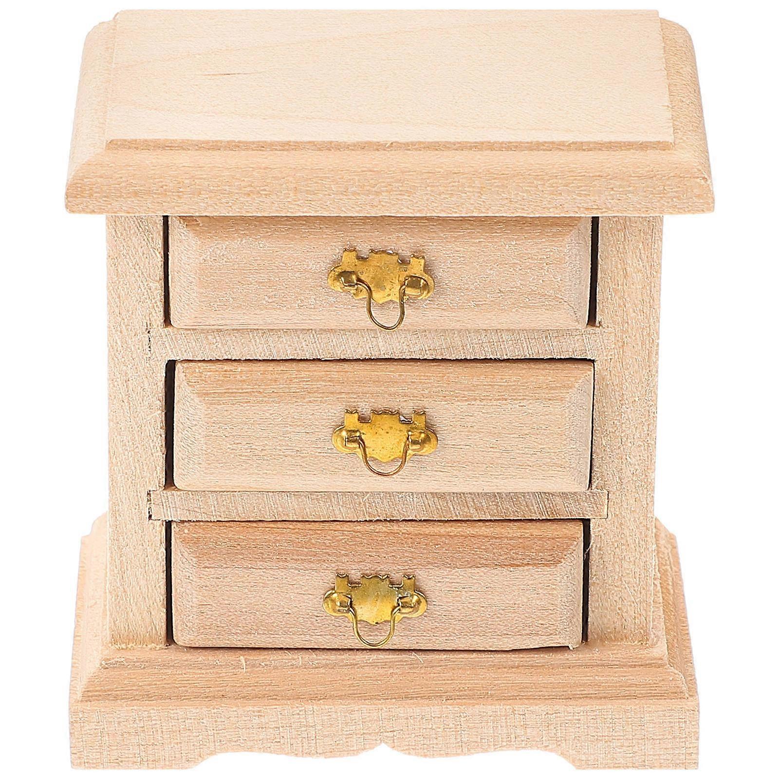 1PC Mini House Night Table Model Wooden Mini Bedside Table Model Decoration