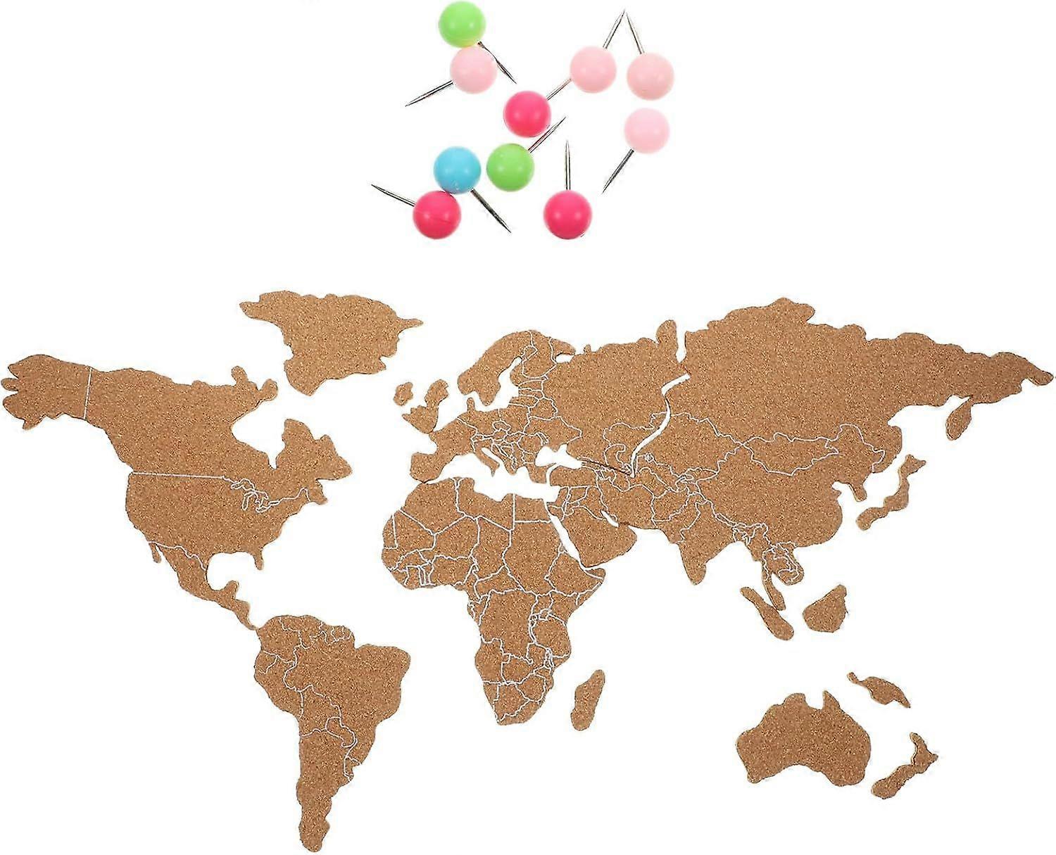 Rustic Corkboard World Map with Self Adhesive Backing, Vintage