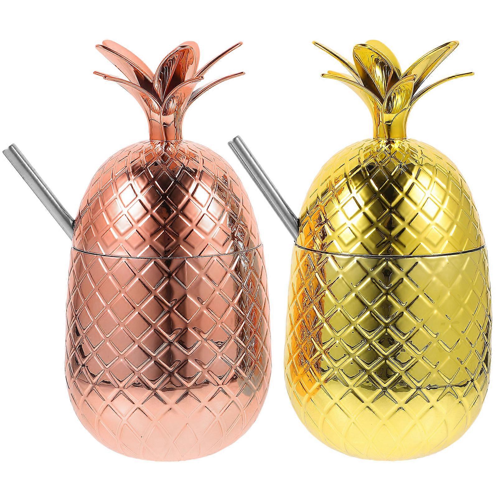 Pineapple Shape Cocktail Cup for Party Drinking 2Sets with Straw