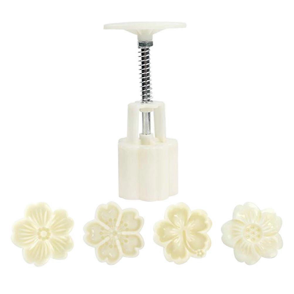 Baking Mold Hand Press Mooncake Mold for Mooncake 4Sets White