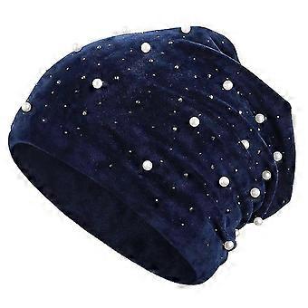 Fashion Winter Woman Hat Rhinestones Cotton Cap Outdoor Warm Knit Hat Elegant