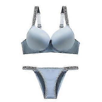 2 Pcs/Set Women Underwear Set Rhinestone Decor Adjustable Strap Push-up Anti-snagging Cup with Wire Bra High Waist 26-27