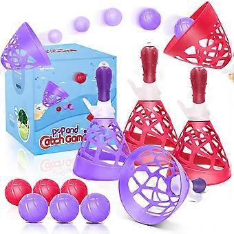 Outdoor Indoor Games Activities for Kids & Family, Pop-Pass-Catch Ball Game, 4 Catch Launcher Baskets and 6 Balls, Beach Lawn Camping Yard Backyard To