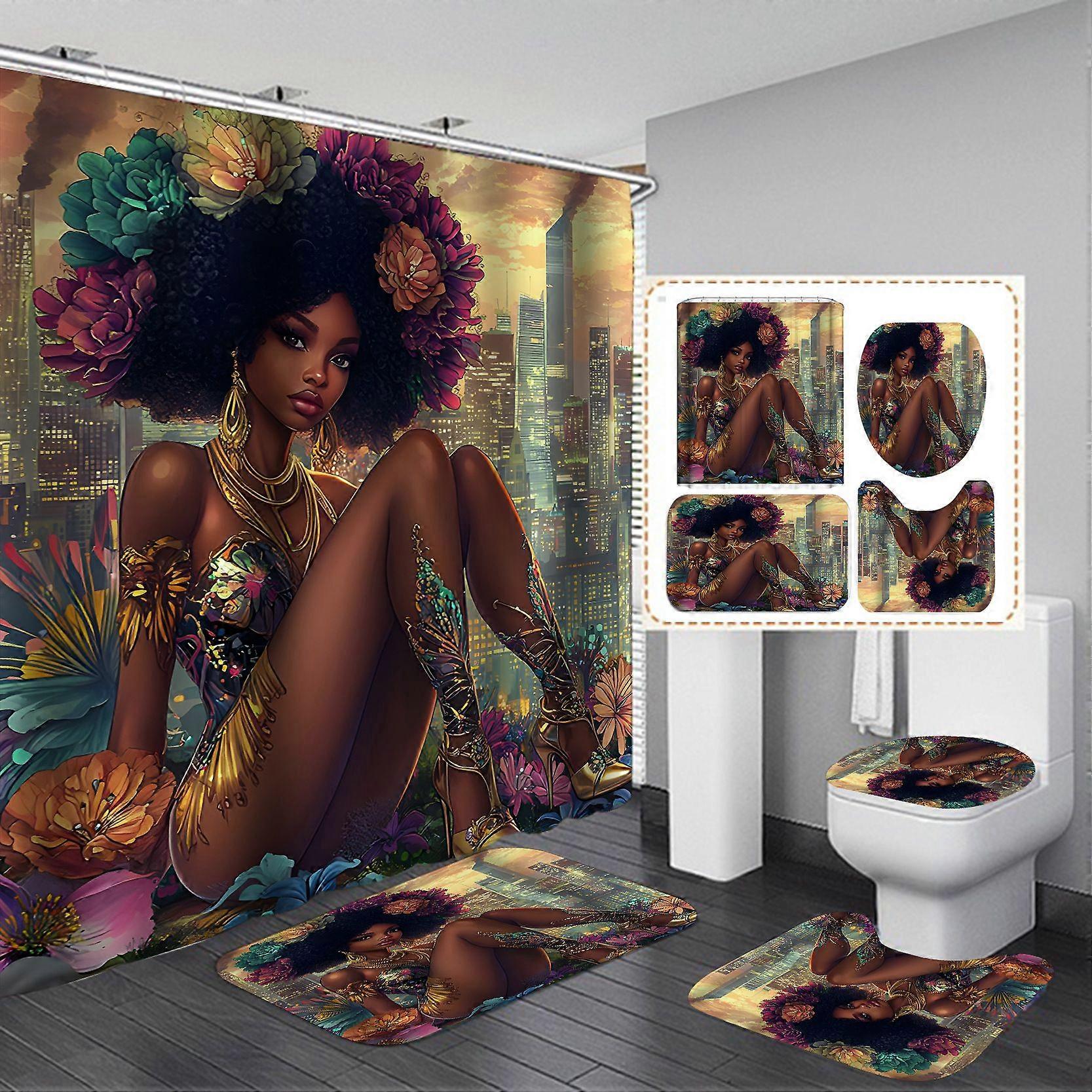 African Queen 4PCS Waterproof Polyester Shower Curtain Set