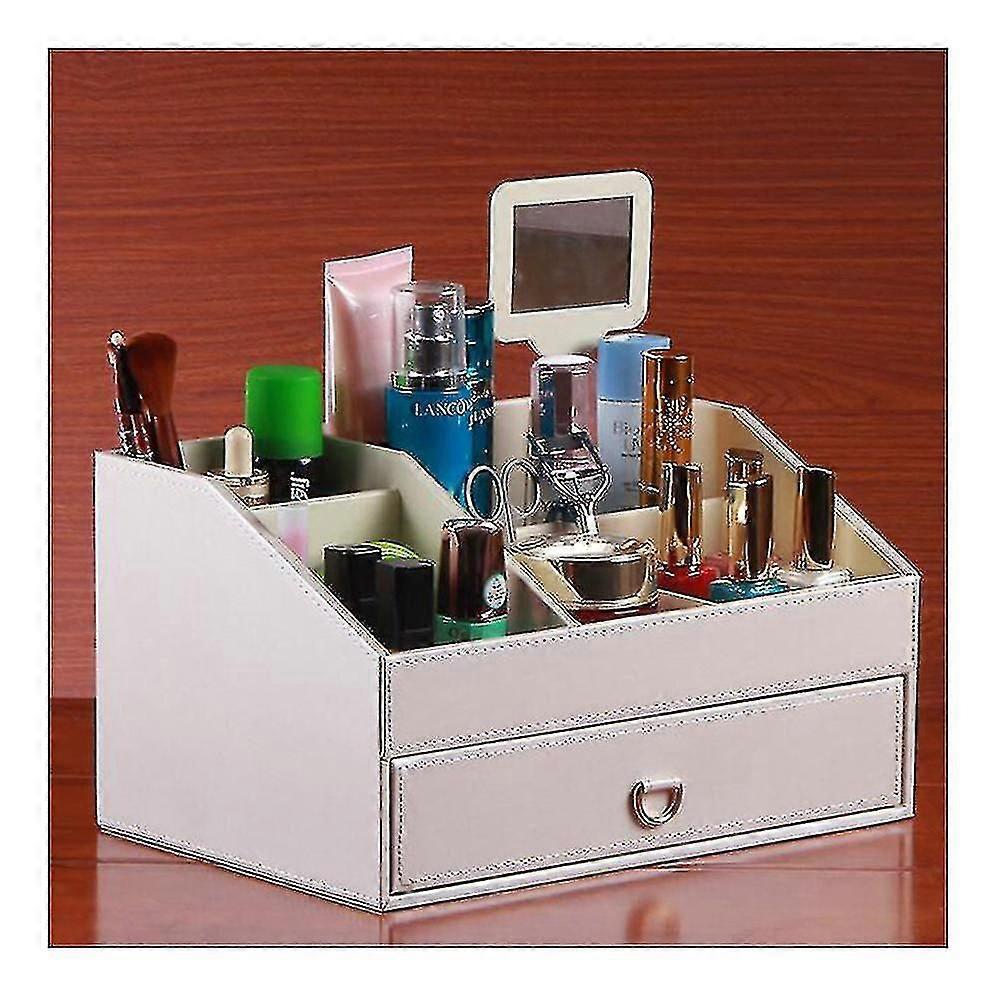 Pearly Lustre Leather Mirror Comestics Storage Box(white)
