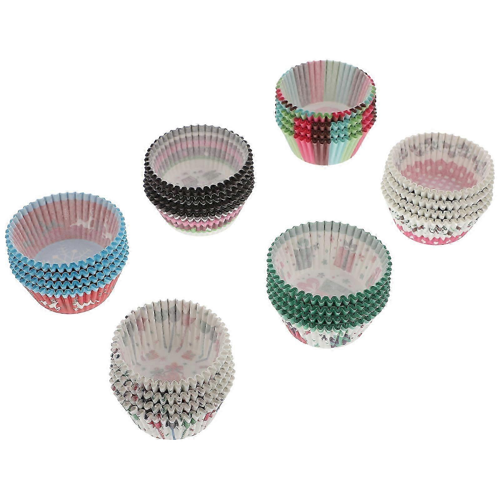 Egg Cake Paper Cups for Baking 600Pcs Christmas Patterns Assorted Color