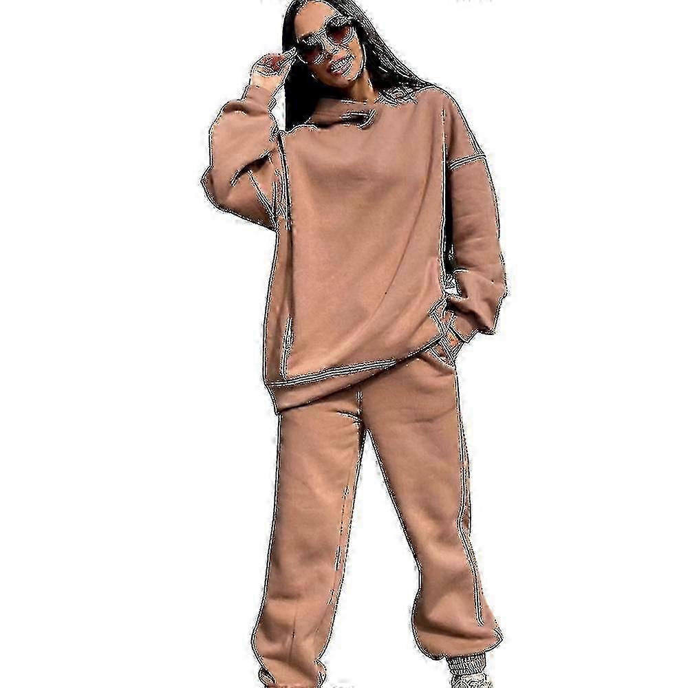 Solid Color Pullover Hoodies and Sweatpants Set Thick Tracksuit Ensemble