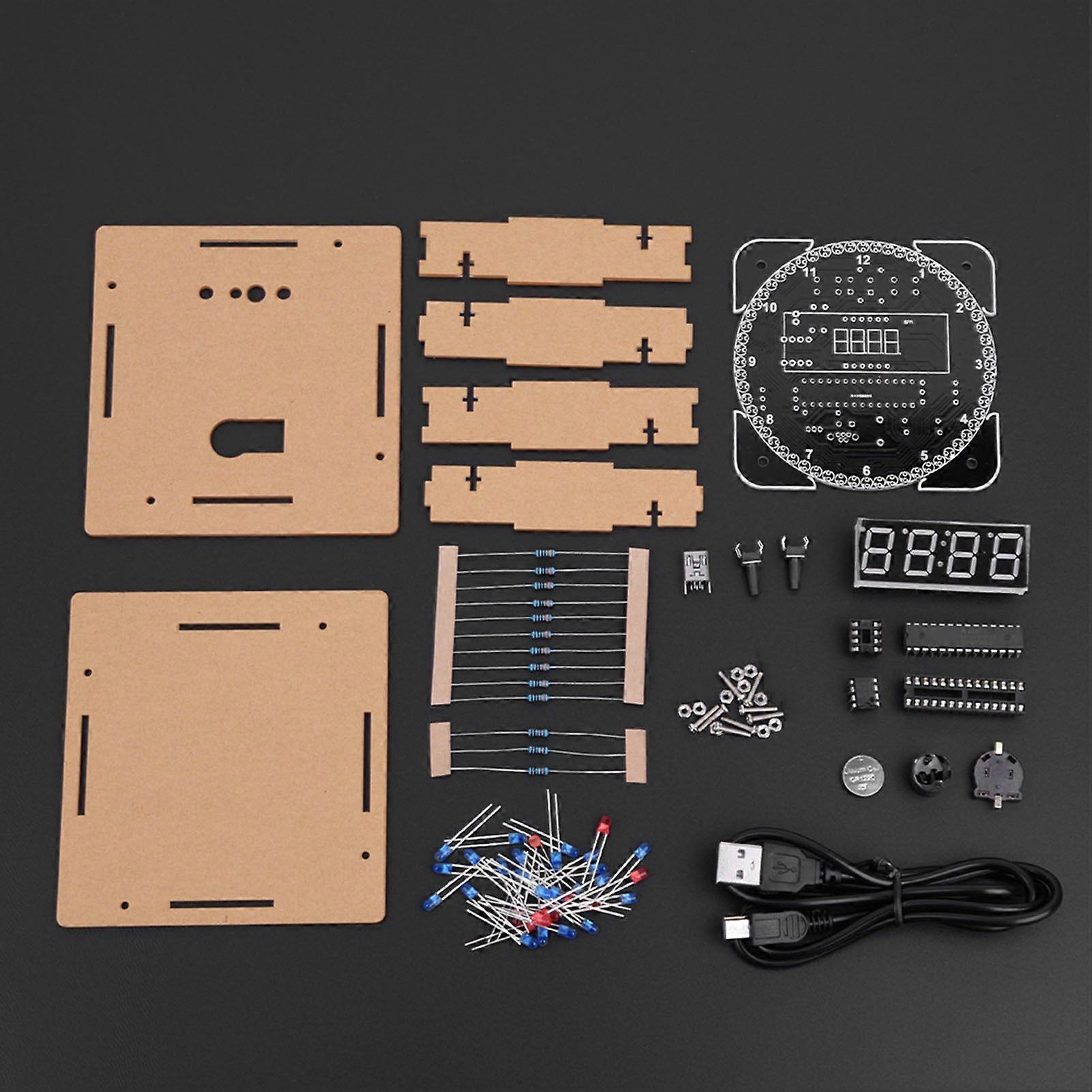 DIY Light Control Rotation LED Electronic Temperature Clock Kit Suite W/Case & USB Cable Red