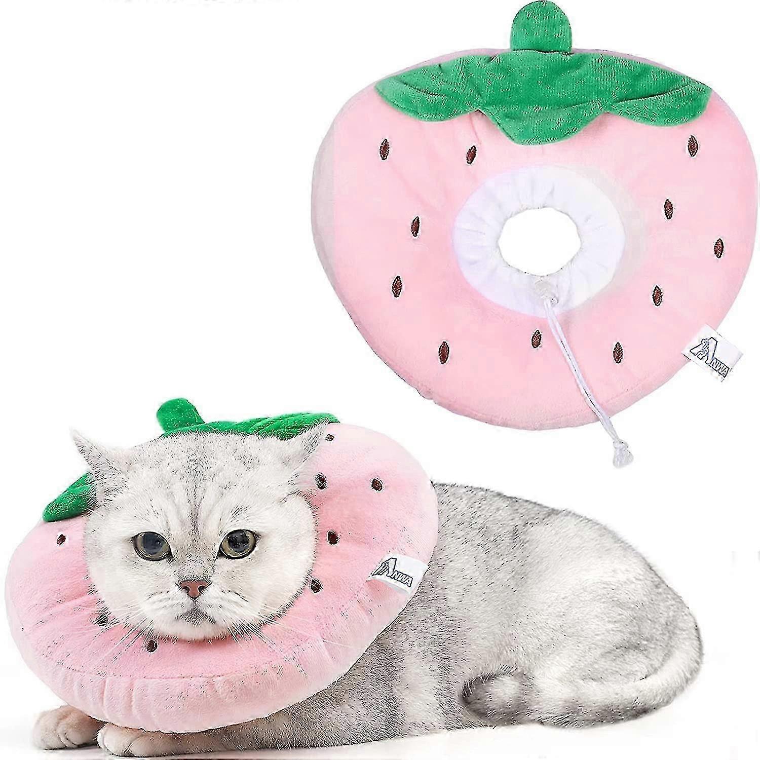 Comfortable Cat Recovery Cone Collar Adjustable Strawberry Design for Kittens