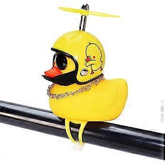 Rubber Duck Toy Car Ornaments Yellow Duck Car Dashboard Decorations Squeeze Duck-Duck Bicycle Horns with Propeller Helmet