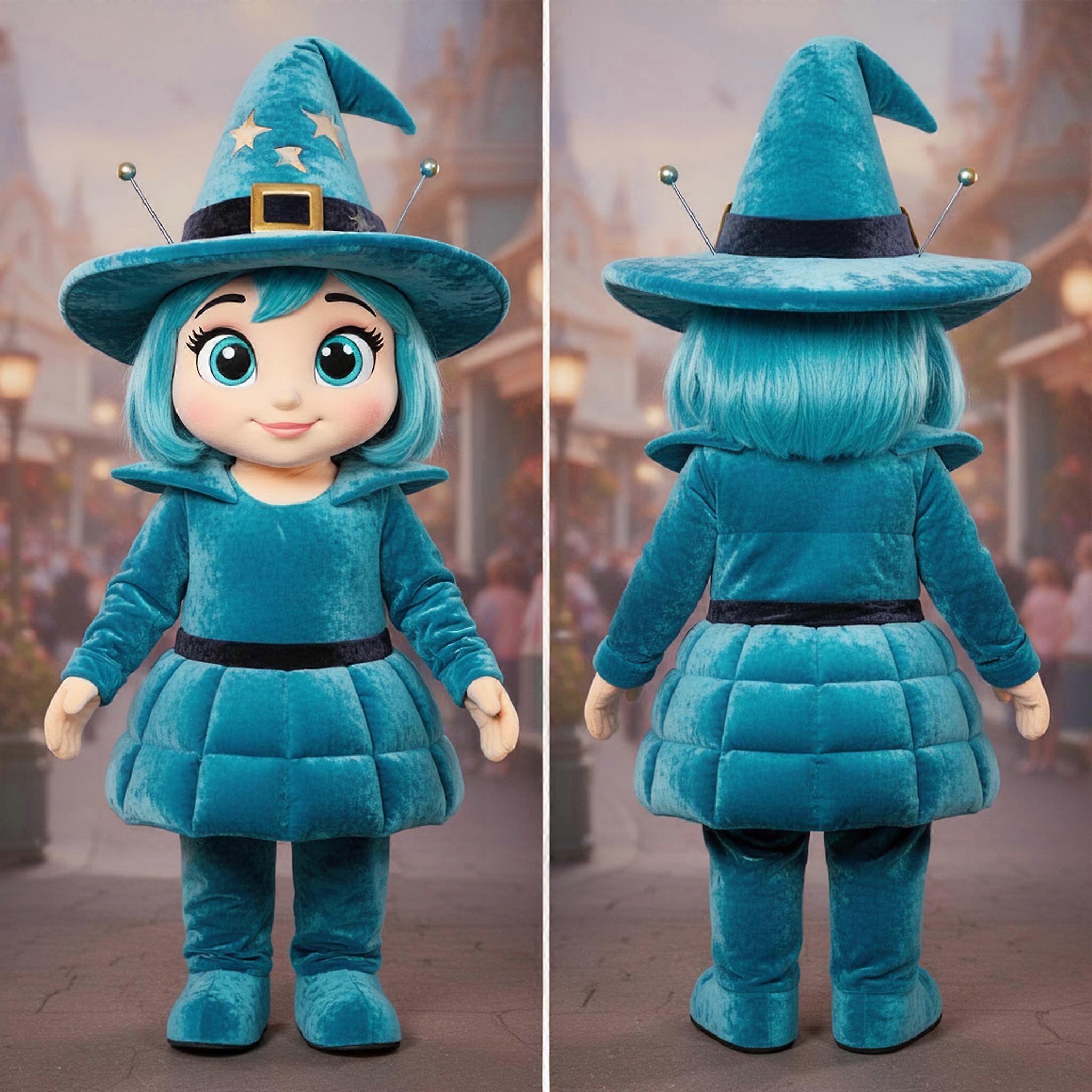 MASTICOT Cyan Velvety Witch Mascot