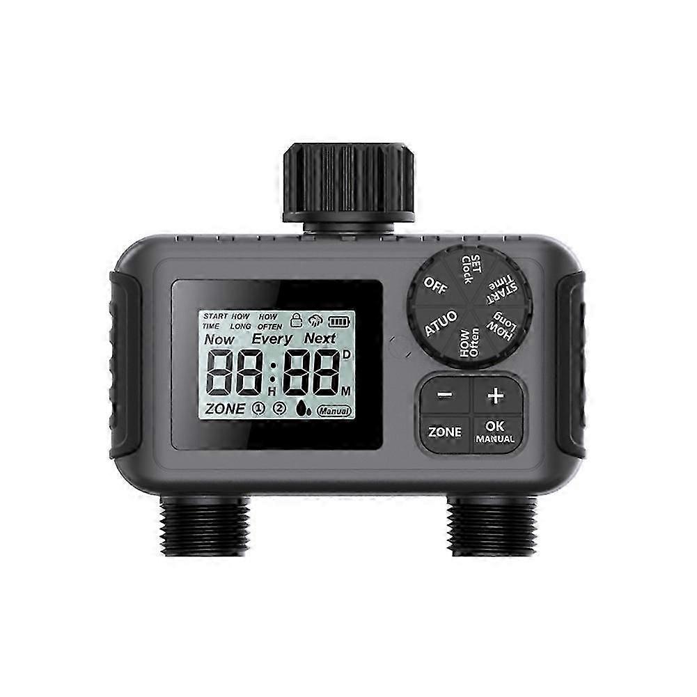 2-Way Programmable Watering Timer Compatible with Greenhouse, Lawn Automatic Hose Tap Irrigation System with Drip Controller Valve