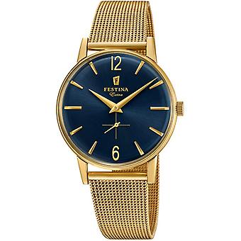 Extra Quartz Analog Man Watch Festin with F20253/2 Gold Plated Stainless Steel Bracelet
