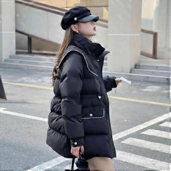 Down jacket femininity, thickened waist and thin design, pearl-trimmed winter new warm jacket