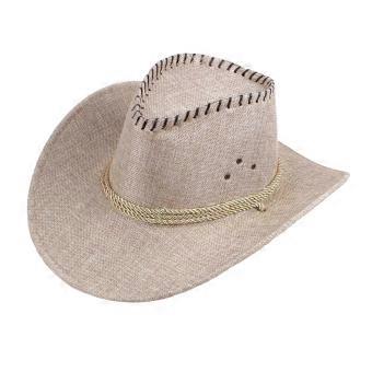 Breathable Linen Cowboy Hat, Wide Brim Sun Protection with Windbreak Rope, Lightweight for Outdoor Hiking Travel and Daily Wear, 56-58cm