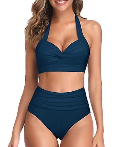 Women New Design Two Piece Vintage Halter High Waist Bikini Swimsuit