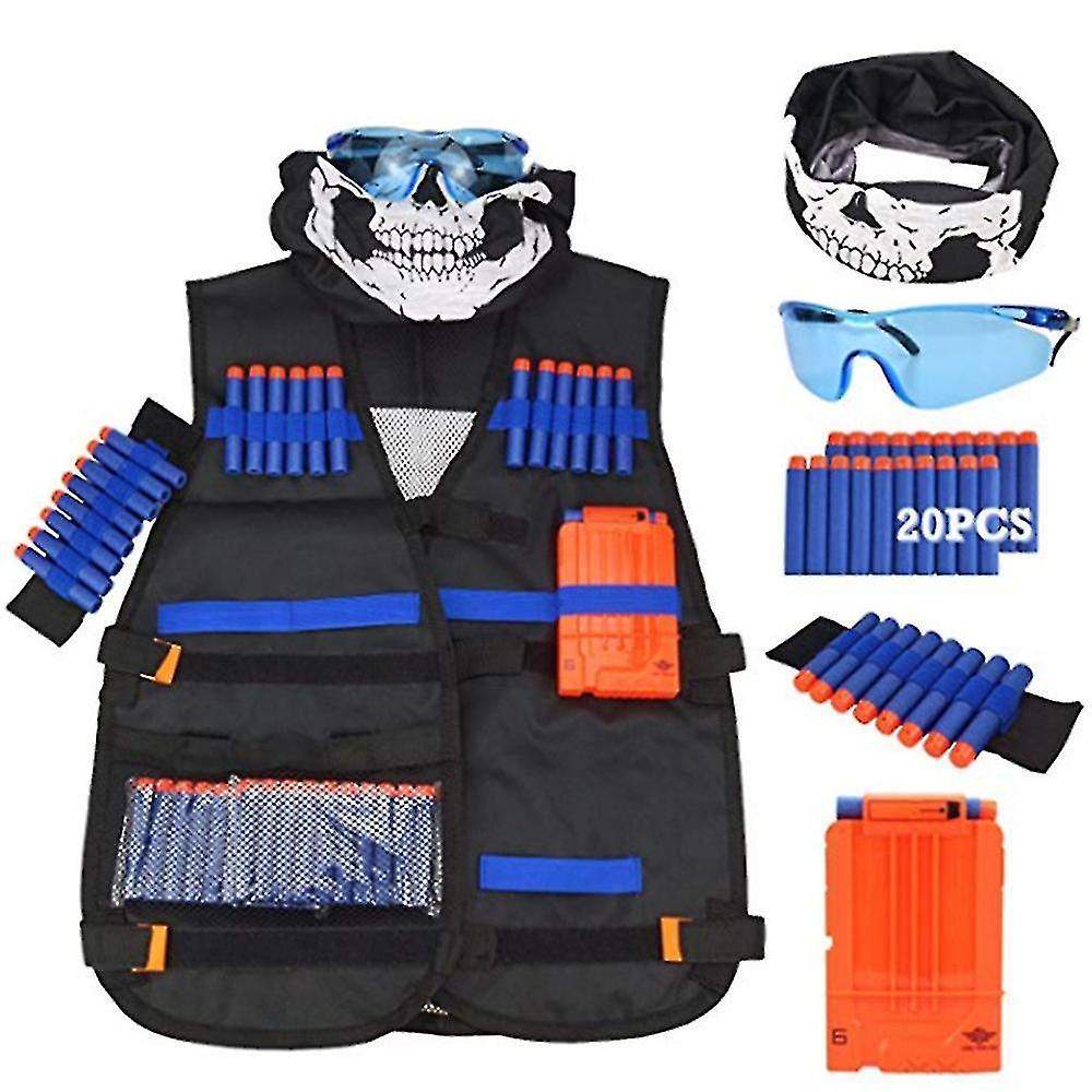 Kids Adjustable Tactical Vest Kit Refill Darts Tactical Mask Protective Glasses Reload Clips Wrist Band Set For Nerf Nerf Shooting Game