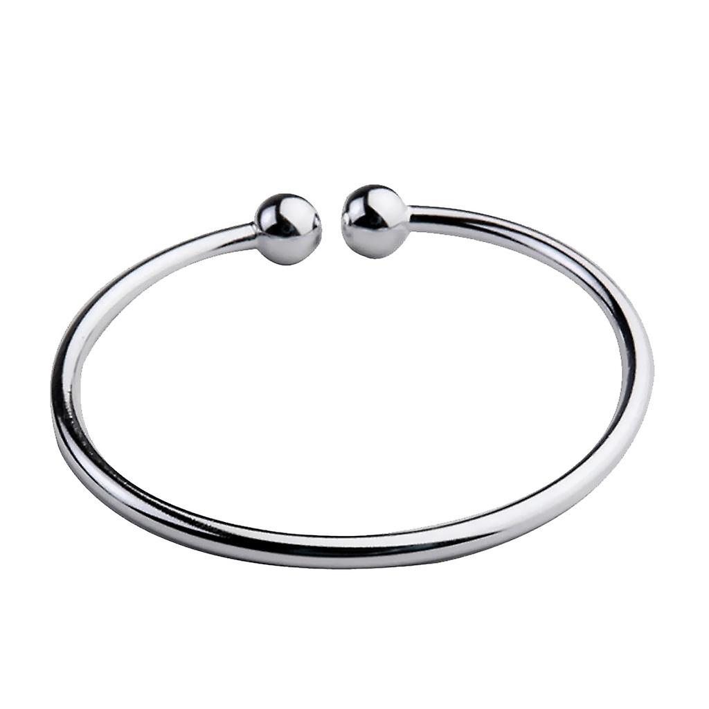 Lady Double Ball End Open Bangle Bracelet Free Size Adjustable Cuff Bracelet