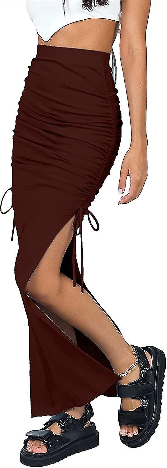 Women's Sexy High Waist Split Midi Skirts Adjust Drawstring Side Maxi Skirts