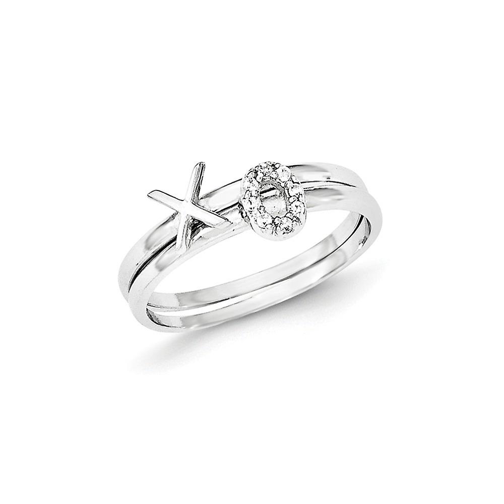 925 Sterling Silver Polished Cubic Zirconia X and O Two Ring Set-Ring for Women - Ring Size: 6 to 8