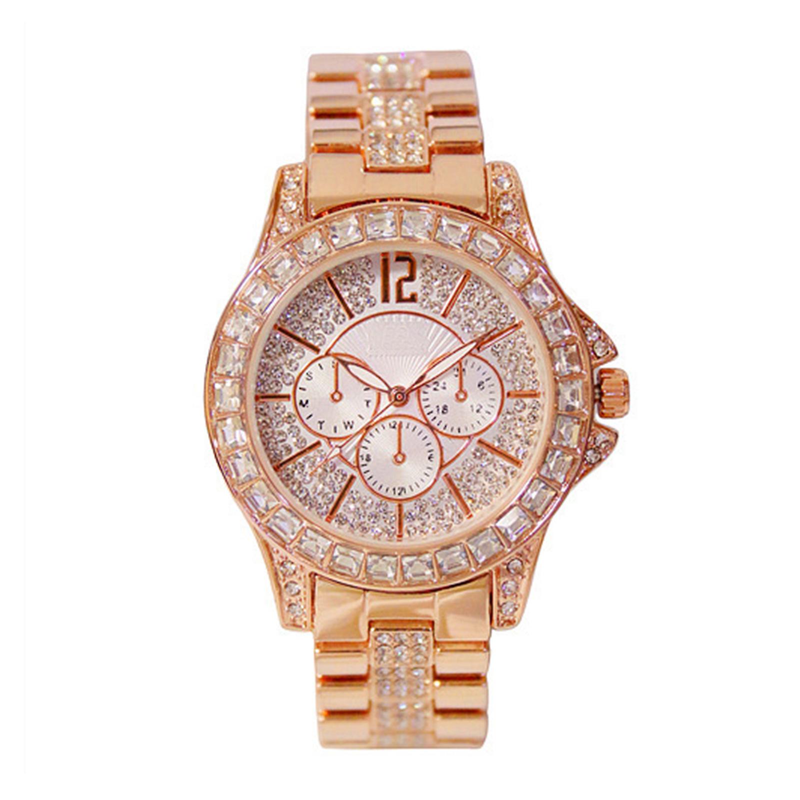 Women's Shiny Diamonded Round Wrist Watch Personalized Alloy Strap Watch Gift for Birthday Chirstmas