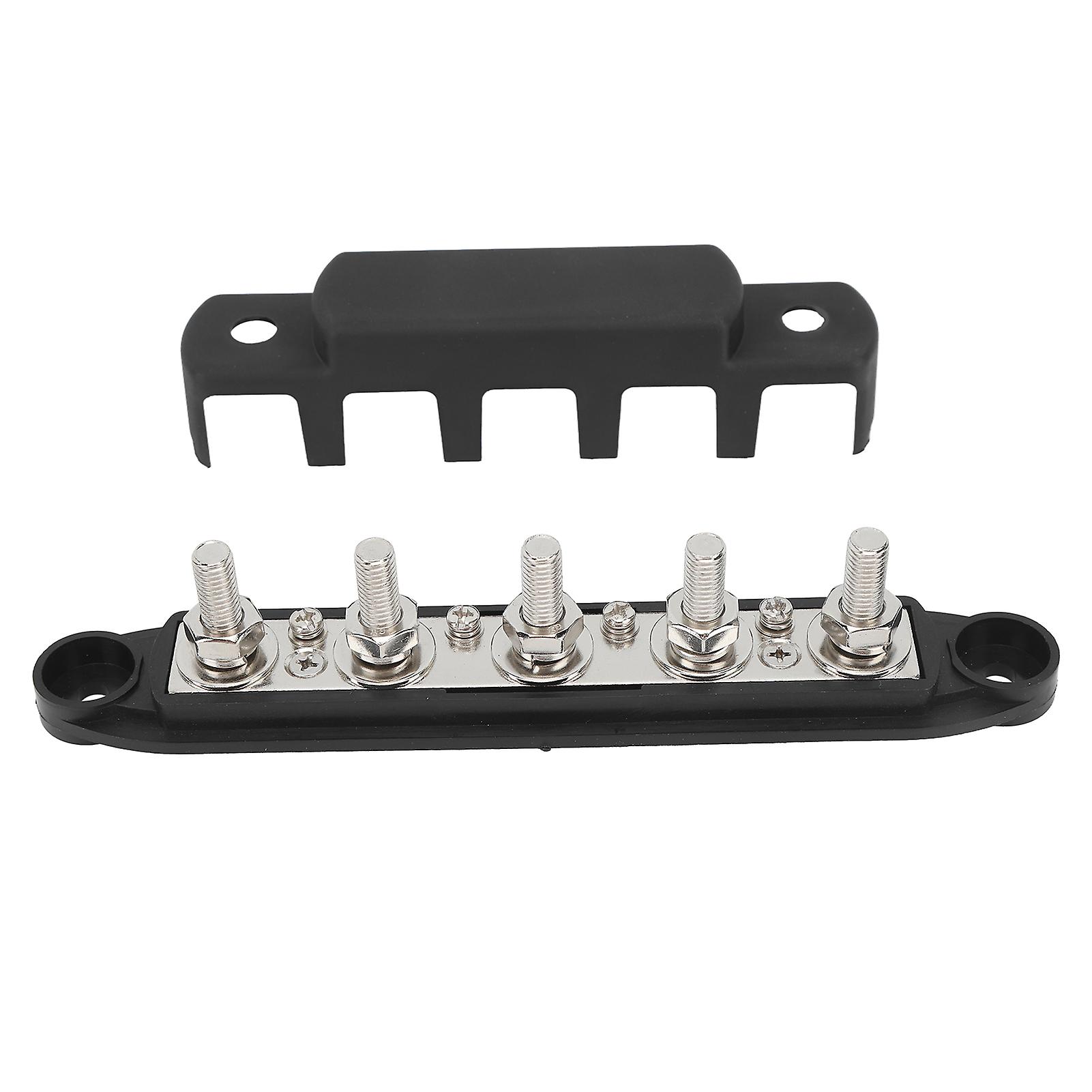 Battery Bus Bar DC12V to 48V 250A M8 High Current 5 Stud Distribution Terminal Block for Cars RVs Ships Yachts Black 