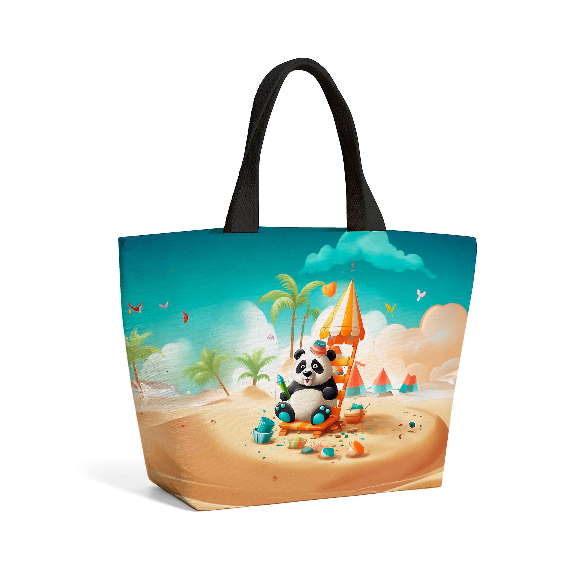 Panda On A Beach Holiday Beach Shopper Tote Bag