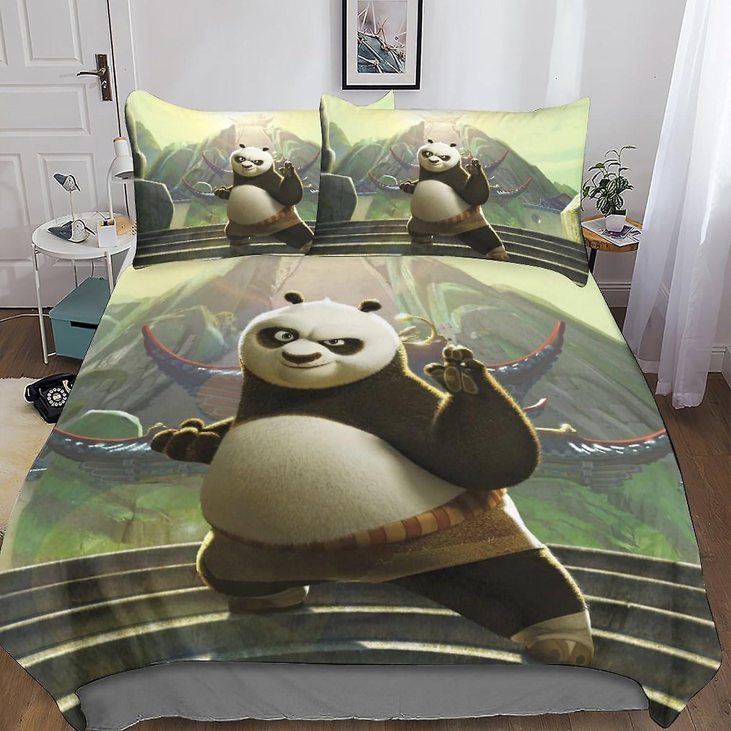 Kung Fu Panda Poszwa na kołdrę Zestaw pościeli z mikrofibry, Kołdra z nadrukiem 3D Zabawna poszewka na kołdrę anime, z zapięciem na zamek błyskawiczny, miękka dla mężczyzn Kobieta Poszwa na kołdrę dla dzieci