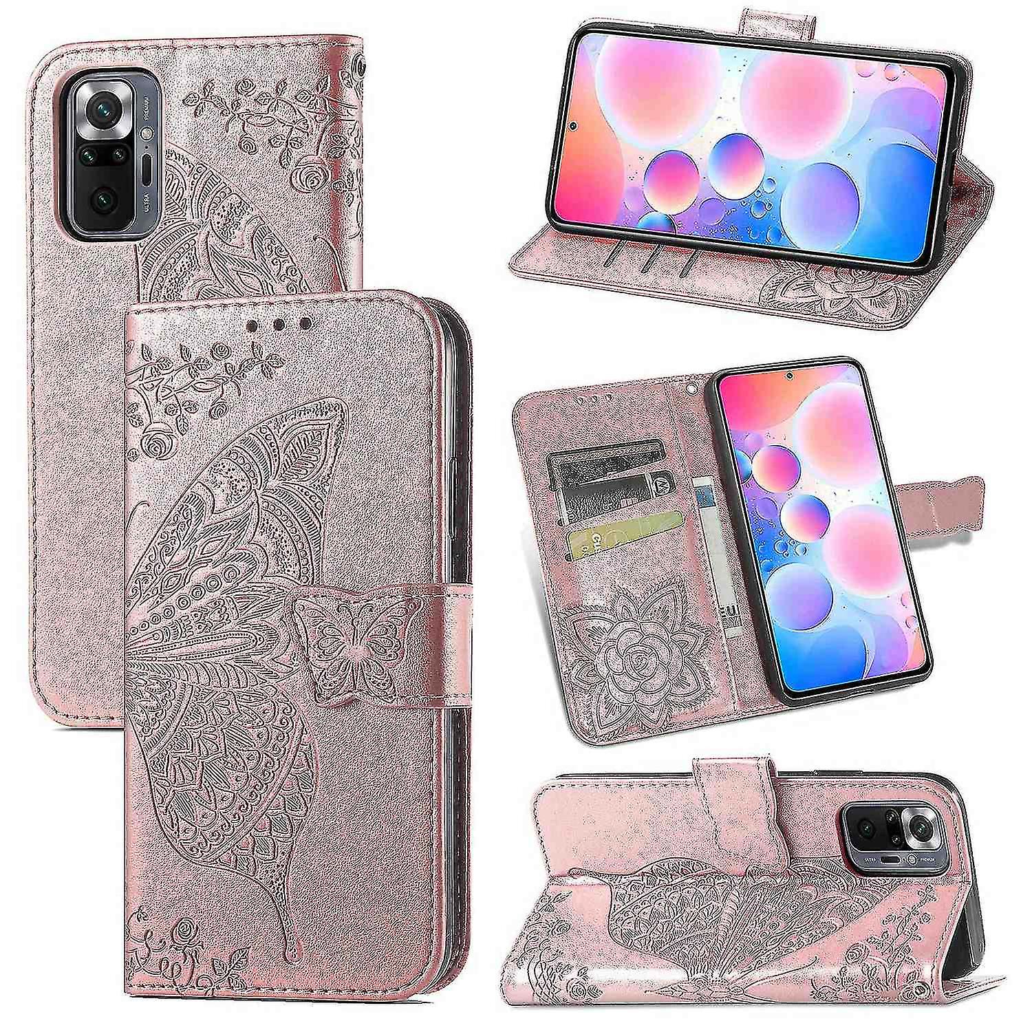 Compatible With Xiaomi Redmi Note 10 Pro/pro Max Case Flip Cover Emboss Butterfly Soft Tpu Shockproo