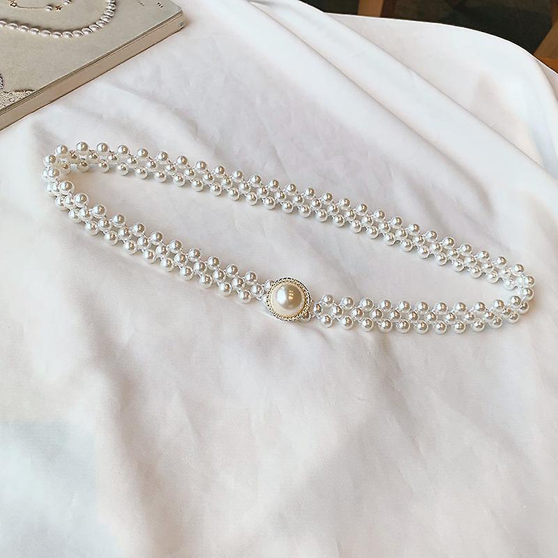 Large Pearl Waist Chain Women's Elastic Belt with Diamond Decoration All-match