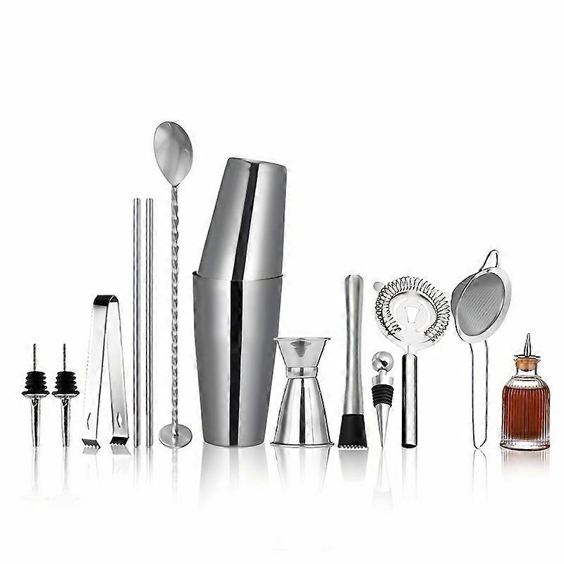 13ピースバーテンダーシェーカーセット-耐久性のあるステンレス鋼構造、完全なバーテンダーツール、カクテルのミキシングとシェイクに最適-Comprehens
