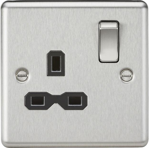 Knightsbridge 13A 1G DP Switched Socket with Black Insert - Rounded Edge Brushed Chrome - CL7BC