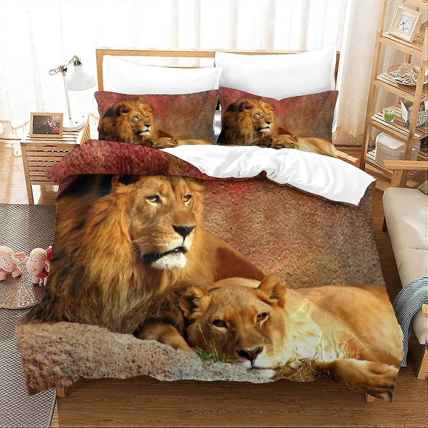 Poszwa na kołdrę Wild Animal Lion Dwustronny zestaw pościeli z miękkiej mikrofibry z zapięciem na zamek błyskawiczny dla dzieci Nastolatki Dorośli Zestaw elementów