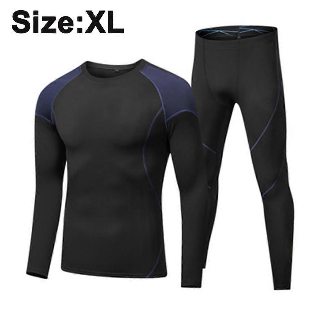Black+Blue Xl Thermal Underwear For Men, Base Layer Fleece Lined Insulated Top And Bottom Set Cold Weather