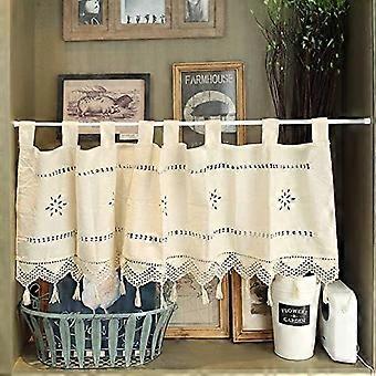 Tenda Cucina Rustica Beige - Mezza Tenda In Cotone E Lino Floreale Per Finestre Piccole - Foto 4